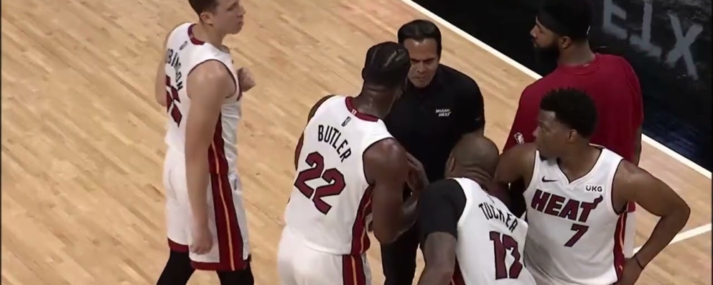 Jimmy Butler And Coach Spoelstra Get Heated During Timeout vs. Warriors – Bleacher Report